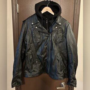 Derringer Black Genuine Leather Motorcycle Jacket Women’s XXL